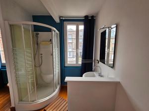a bathroom with a shower and a sink at Soleil du Matin in Étretat