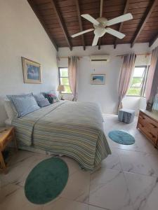 Schlafzimmer mit einem Bett und einem Deckenventilator in der Unterkunft 24 Maple Gardens in Bridgetown