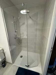 a shower with a glass door in a bathroom at Appartement Plein Centre in Saint-Brevin-les-Pins