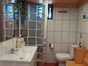 a bathroom with a sink and a toilet at Casa Lourdes in La Guancha
