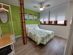 a bedroom with a bunk bed and green walls at ToledoAloja - Estudio en Toledo in Toledo