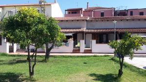 two trees in a yard in front of a house at Appartamento centralissimo in San Teodoro in San Teodoro