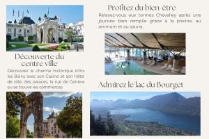 un collage d'images d'un bâtiment et d'un lac dans l'établissement Studio Victoria, à Aix-les-Bains