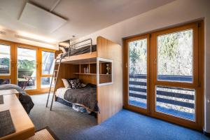 a bedroom with a bunk bed and a ladder at Riversound in Kranjska Gora