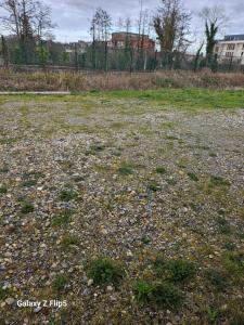 an empty field with grass and rocks on the ground at Chambre DUO in Beauvais