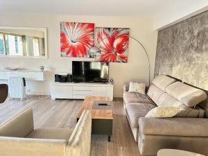 salon z kanapą i telewizorem w obiekcie Résidence Californie Cannes w Cannes