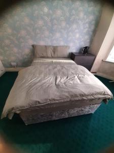 uma cama grande num quarto com uma parede em 4 Bedroom Holiday House in lenton em Nottingham