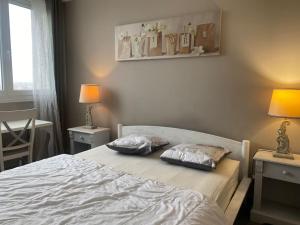 Un pat sau paturi într-o cameră la Panorama Lillois, Concierge-City