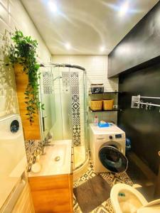 een kleine badkamer met een douche en een wastafel bij Le nid du Quai by Concierge City in Lille