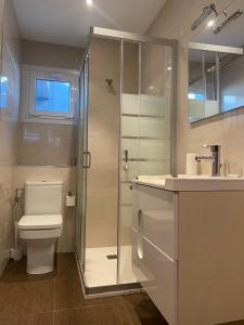 La salle de bains est pourvue d'une douche, de toilettes et d'un lavabo. dans l'établissement Piso en el centro A Coruña - Cuatro Caminos, à La Corogne