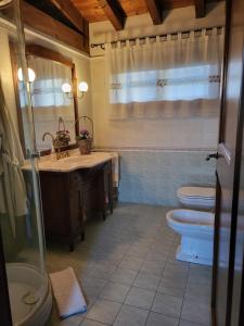 une salle de bain avec un lavabo, des toilettes et une douche dans l'établissement Elis' House, à Moriago della Battaglia