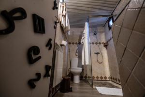 a bathroom with a toilet and a shower at Hotel Xaluca Dades in Boumalne