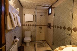 a bathroom with a shower and a toilet at Hotel Xaluca Dades in Boumalne