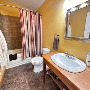 a bathroom with a sink and a toilet and a shower at Colemore Hotel in Coleman