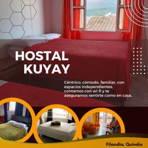 ein Himmelbett und ein Fenster in der Unterkunft Hostal Kuyay in Filandia