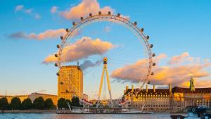 una gran noria frente a una ciudad en Clapham Oasis: Relax & Explore! en Londres