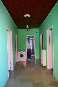 une salle verte avec un lave-linge. dans l'établissement Ostriche House, à Pentátion