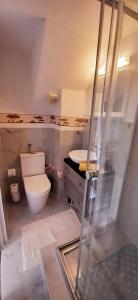 a bathroom with a toilet and a sink at Holdfény Apartman in Balatongyörök