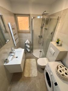 a bathroom with a shower and a sink and a toilet at Seaview Apartment Bojan Rabac in Rabac
