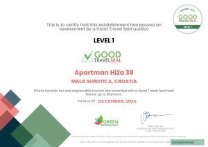 Certifikát, hodnocení, plakát nebo jiný dokument vystavený v ubytování Apartment Hiža 38