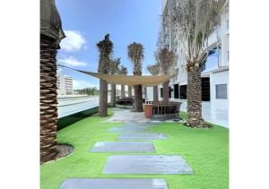 杜拜的住宿－Key View - Welcome Residency，两棵树之间带吊床的花园