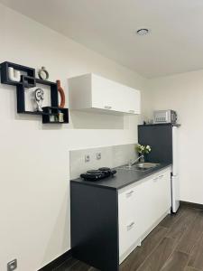 a kitchen with a sink and a refrigerator at Studio, Maison, rez de chaussée, Perpignan in Perpignan
