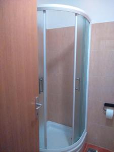 baño con cabina de ducha con puerta de cristal en Apartment Hajdo, en Rijeka