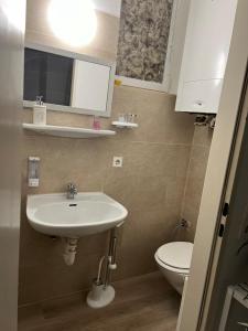 a bathroom with a sink and a toilet at Ferien Wohnung Stuttgart City in Stuttgart