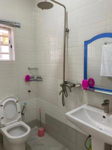 uma casa de banho com um WC e um lavatório em Shagari Estate Prestige 3-Bedroom Apartments. em Lagos