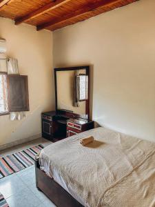 a bedroom with a bed and a large mirror at The Cage in Dahab