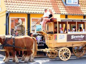 un caballo tirando de un carro con un grupo de personas en 4 person holiday home in Svaneke, en Svaneke