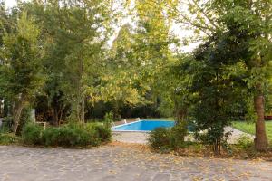 a swimming pool in a yard with trees at Ca'stello23 in Sala Bolognese