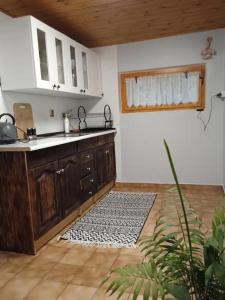 a kitchen with a sink and a counter top at Cottage in the picturesque Beskid Maly Mountains in Porąbka