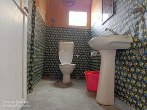 a bathroom with a toilet and a sink at Blue Chill Cottage Pangong in Lukung