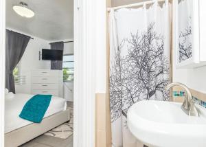 W łazience znajduje się umywalka i prysznic. w obiekcie Casa Gaby Apartments Part of the Oasis Casita Collection w Miami Beach