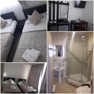 een collage van vier foto's van een hotelkamer bij Maryam hotel in Samarkand