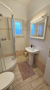 ein Bad mit einem Waschbecken, einem WC und einer Dusche in der Unterkunft Appartamento da Vjeri in Pula