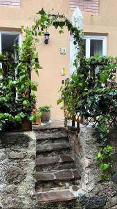 un conjunto de escaleras frente a un edificio en B&B Casa Limone en Limone sul Garda