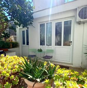 Casa con patio con 2 sillas y plantas en Apartments Donda, en Split