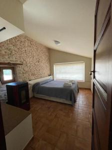 a bedroom with a bed and a television in it at Casita rural entre olivos in Biar