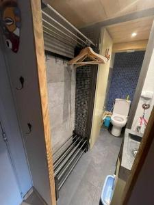 a bathroom with a shower with a toilet in it at Grand Roc in Chamonix