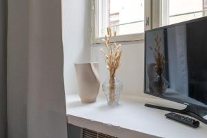 TV i/ili multimedijalni sistem u objektu Cozy Studio with private Sauna