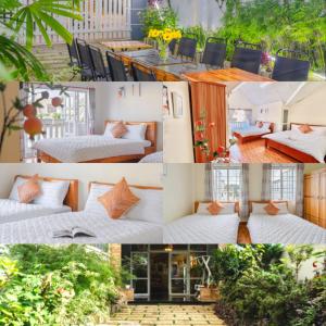 a collage of photos of a hotel room with beds at Mie House Da Lat in Xuan An