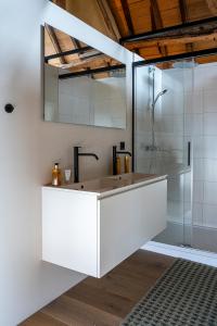 ein Bad mit einem Waschbecken und einer Dusche in der Unterkunft Sint-Truiden, Gootstraat 11 in Sint-Truiden