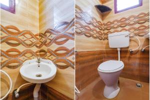 two pictures of a bathroom with a toilet and a sink at FabExpress Varun Residency in Pīlamedu