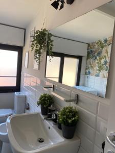 a bathroom with a sink and two potted plants at DEA DREAMS Marghera 43 in Milan