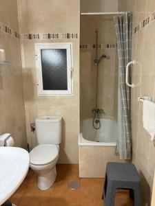 La salle de bains est pourvue de toilettes, d'une douche et d'un lavabo. dans l'établissement Apartamentos Congo, à El Campello