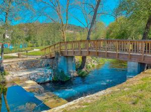 a wooden bridge over a river in a park at Casa Ponte Pedrinha in Tarouca