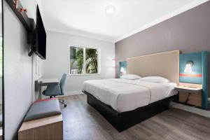 een slaapkamer met een bed, een bureau en een televisie bij Garden Hotel Miami Airport, Trademark Collection by Wyndham in Miami