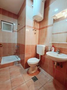 a bathroom with a toilet and a sink at Apartments Draženka in Neum +22 photos